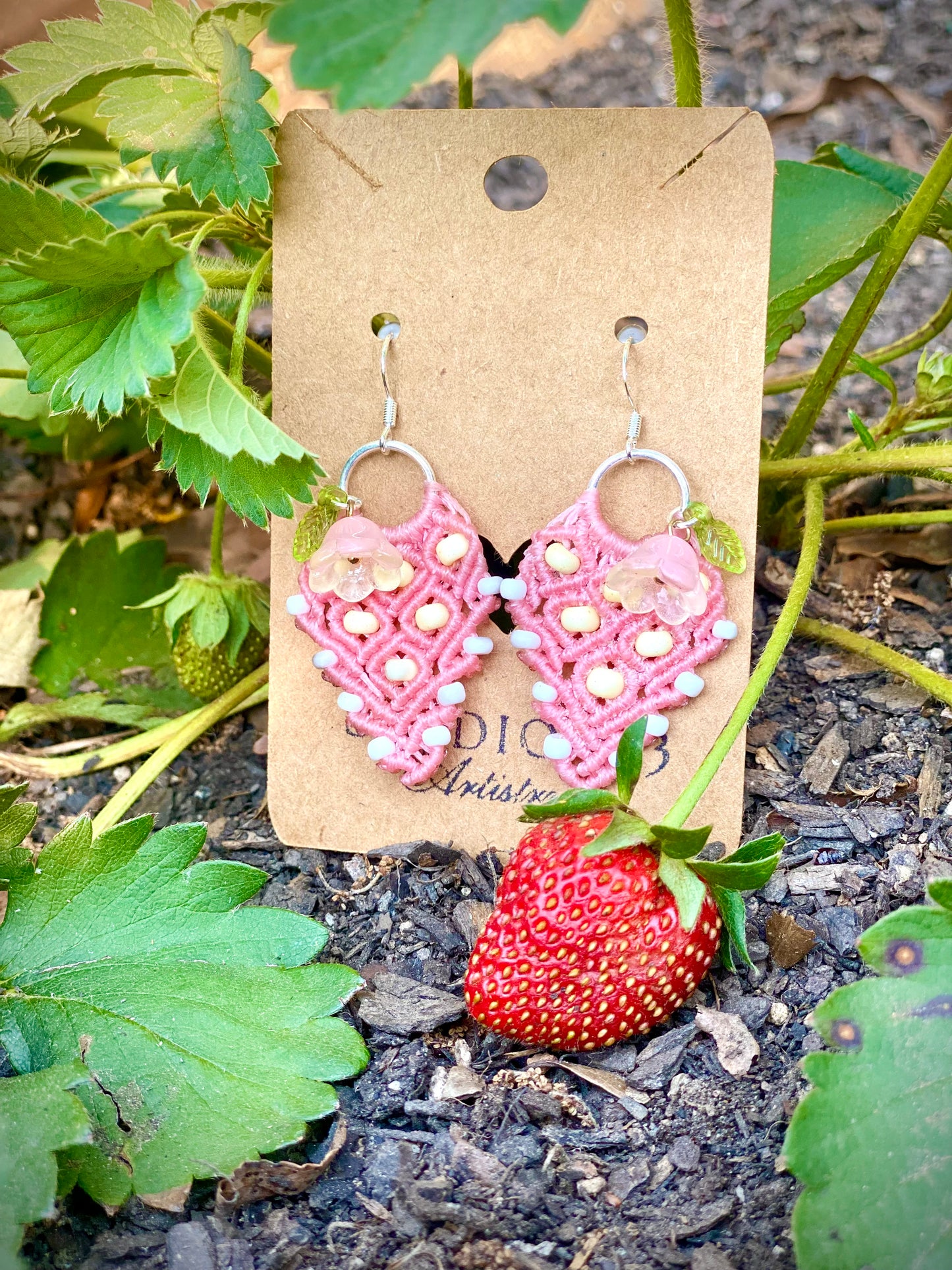 Micro Macrame Strawberry Earrings