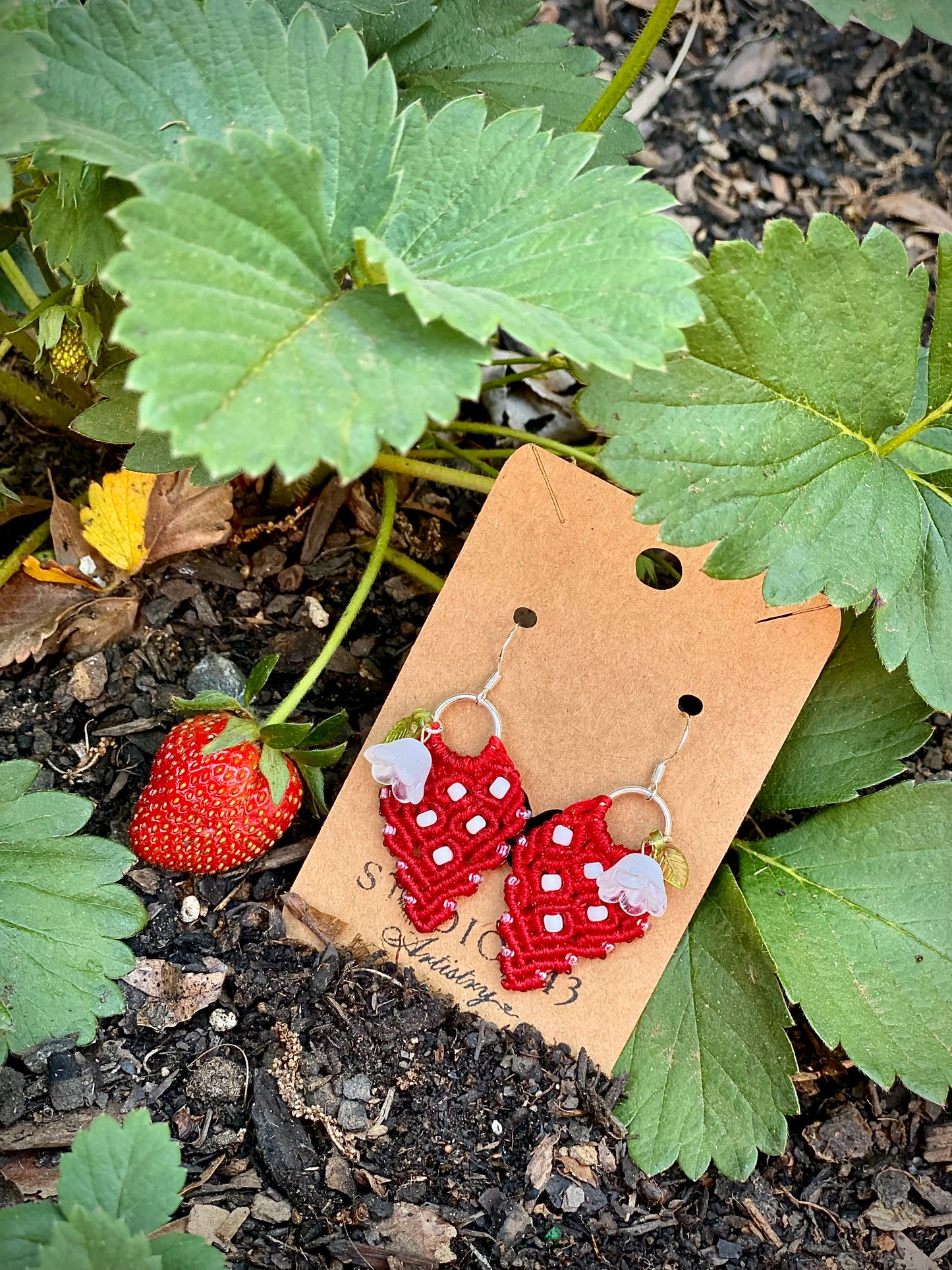 Micro Macrame Strawberry Earrings