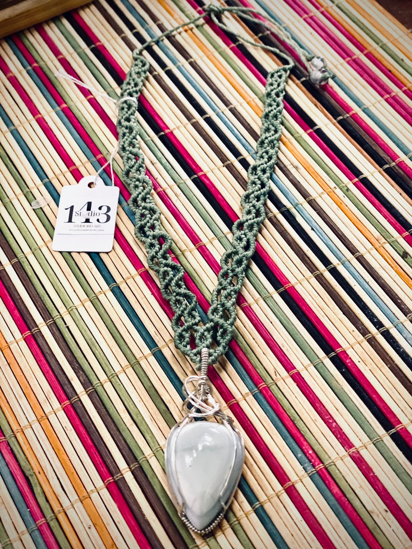 Owyhee Opal Pendant Necklace with Intricately Woven Green Necklace