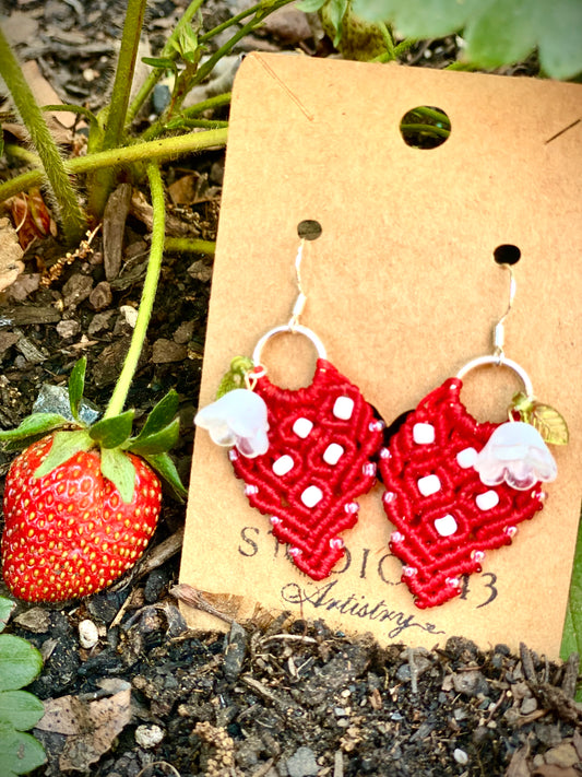 Micro Macrame Strawberry Earrings